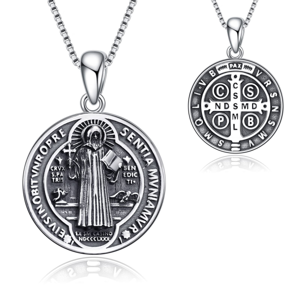 Sterling Silver Saint Benedict Medals Pendant Necklaces-0