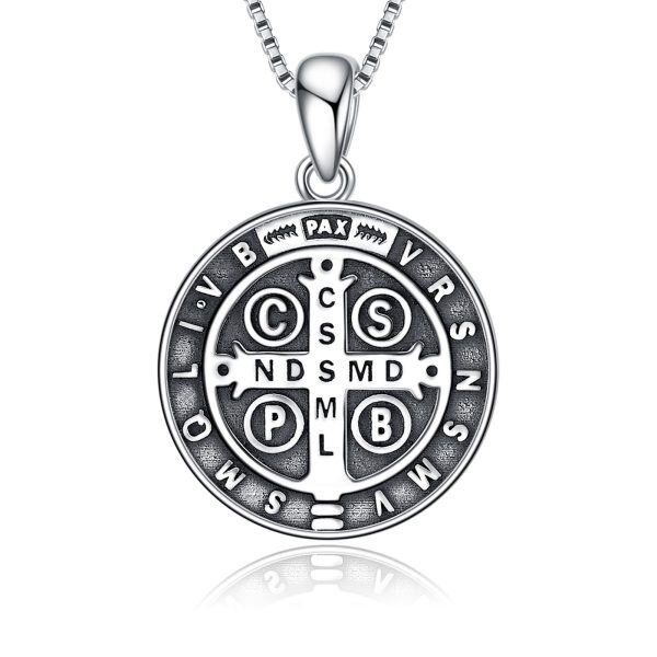 Sterling Silver Saint Benedict Medals Pendant Necklaces-3