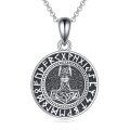 wholesale 925 Sterling Silver Norse Mythology Pendant with Mjolnir and Runes - Viking Amulet Necklace-0-0