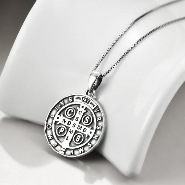 Sterling Silver Saint Benedict Medals Pendant Necklaces-5