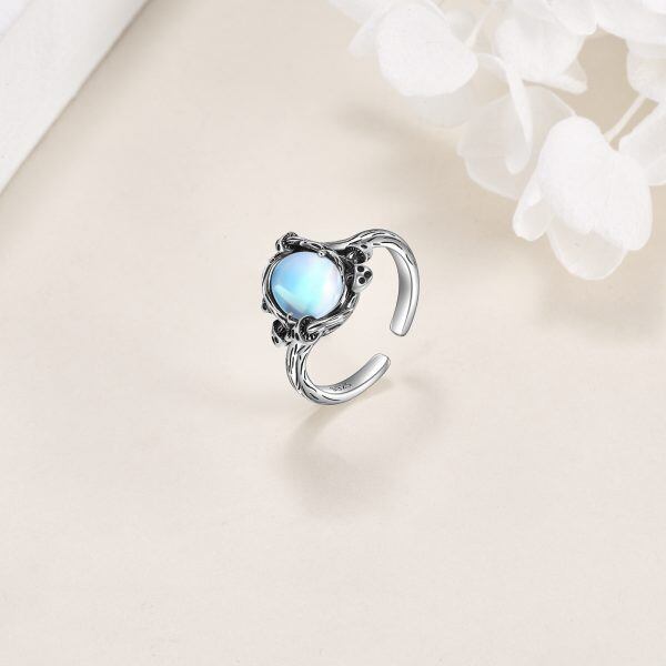 Sterling Silver Moonstone Oxidized Mushroom Adjustable Ring-3