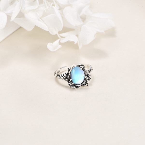 Sterling Silver Moonstone Oxidized Mushroom Adjustable Ring-4