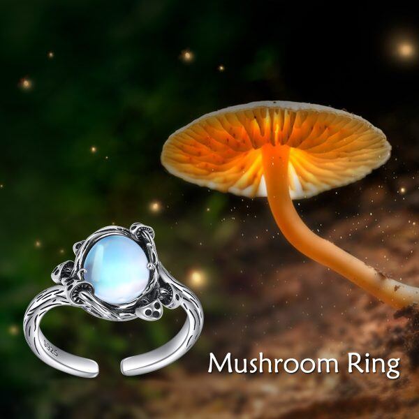 Sterling Silver Moonstone Oxidized Mushroom Adjustable Ring-5