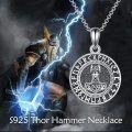 wholesale 925 Sterling Silver Norse Mythology Pendant with Mjolnir and Runes - Viking Amulet Necklace-0-5
