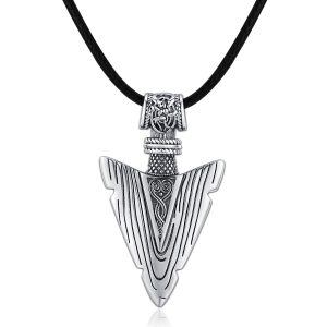 Sterling Silver Viking Arrow Head Necklaces Pendant Necklaces with Leather Cord-0