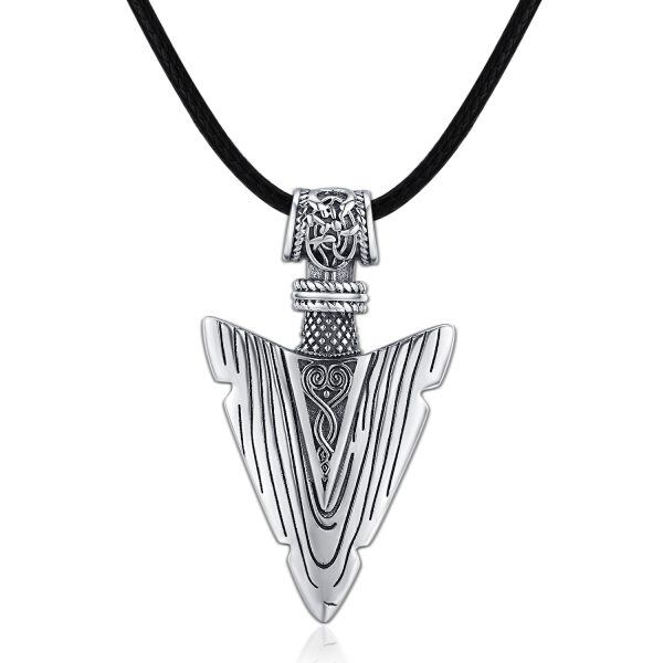 Sterling Silver Viking Arrow Head Necklaces Pendant Necklaces with Leather Cord-0