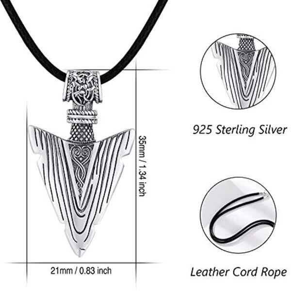 Sterling Silver Viking Arrow Head Necklaces Pendant Necklaces with Leather Cord-1