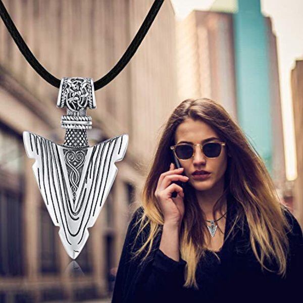 Sterling Silver Viking Arrow Head Necklaces Pendant Necklaces with Leather Cord-5