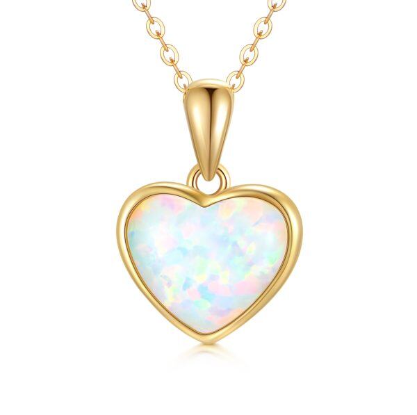 14K Solid Gold Heart Opal Pendant Necklace-0