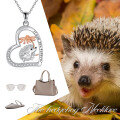 wholesale 925 Sterling Silver Sunflower Stone Heart-Shaped Hedgehog Pendant Necklace for Women's s-0-5