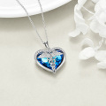 wholesale 925 Sterling Silver Heart-Shaped Caduceus Angel Nurse Pendant Necklace with Blue Crystal and CZ Stones-0-4