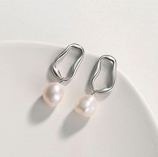 Sterling Silver Pearl Dangle Earrings-1