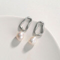 wholesale Sterling Silver Pearl Irregular Square Gold Plated Drop Earrings for Women Girls - Rhodium Plated-0-6