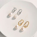 wholesale Sterling Silver Pearl Irregular Square Gold Plated Drop Earrings for Women Girls - Rhodium Plated-0-7