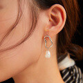 wholesale Sterling Silver Pearl Irregular Square Gold Plated Drop Earrings for Women Girls - Rhodium Plated-0-9