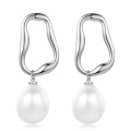 wholesale Sterling Silver Pearl Irregular Square Gold Plated Drop Earrings for Women Girls - Rhodium Plated-0-10