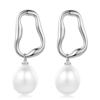 wholesale Sterling Silver Pearl Irregular Square Gold Plated Drop Earrings for Women Girls - Rhodium Plated- Rhodium Plated
