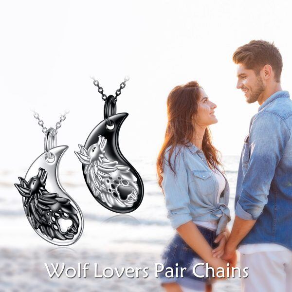 Sterling Silver Wolf Couple Pendant Necklace-5