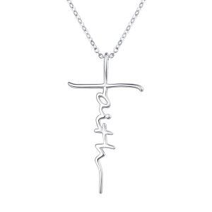 Sterling Silver Faith Cross Pendant Necklace-0