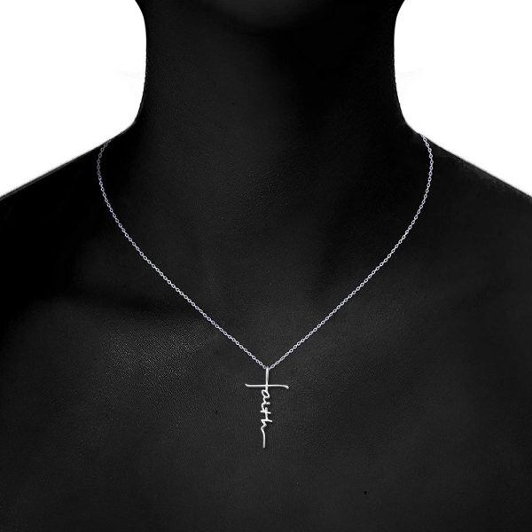 Sterling Silver Faith Cross Pendant Necklace-3