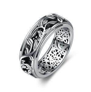 Sterling Silver Oxidized Filigree Leaves Spinner Rings-0