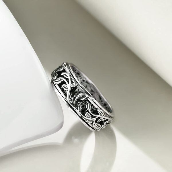 Sterling Silver Oxidized Filigree Leaves Spinner Rings-2