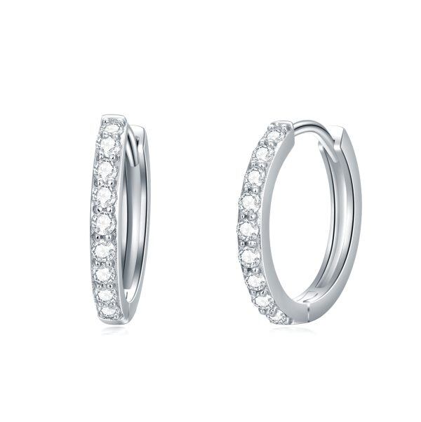 Sterling Silver Shining Cubic Zircon Hoop Earrings-0