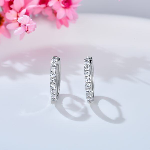 Sterling Silver Shining Cubic Zircon Hoop Earrings-3