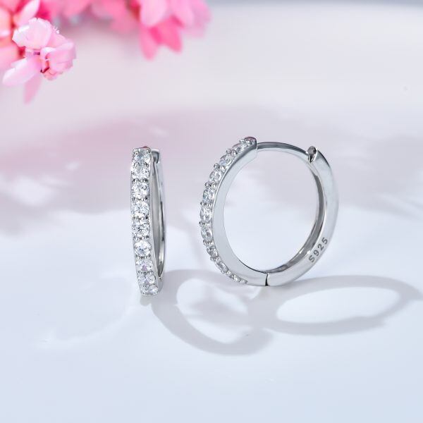 Sterling Silver Shining Cubic Zircon Hoop Earrings-4