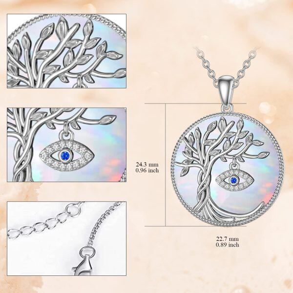 Sterling Silver Tree of Life & Evil Eye Pendant Necklace with Opal-1