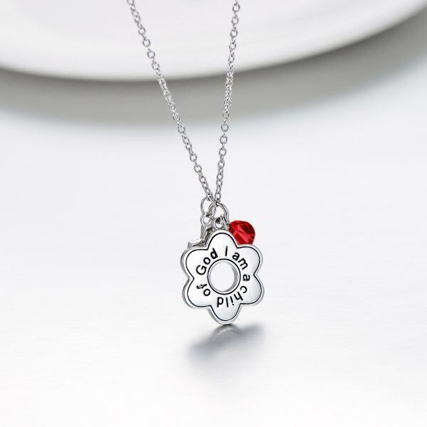 Sterling Silver Flower & Cross Pendant Necklaces with January Birthstone Crystal-4