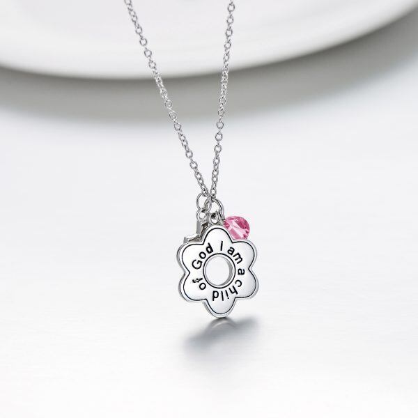 Sterling Silver Flower & Cross Pendant Necklaces with October Birthstone Crystal-3