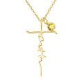 wholesale Gold Faith Cross with Yellow CZ Stone 925 Sterling Silver Pendant Necklace for Women-0-0
