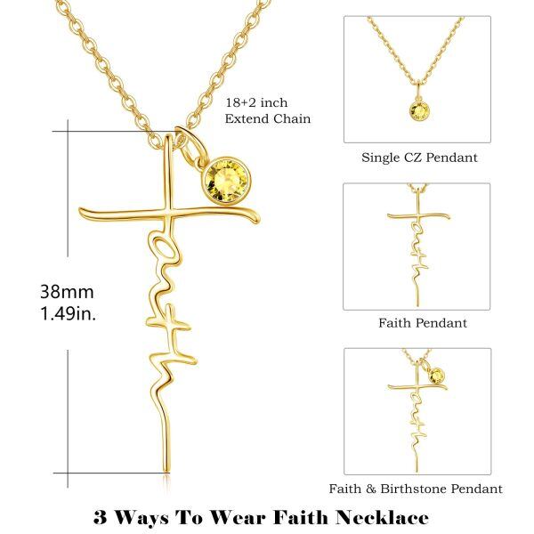 Sterling Silver Faith Cross Pendant Necklace with November Birthstone-1