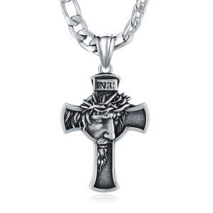 Sterling Silver Swordgod Jesus Cross Pendant Necklaces with Stainless Steel Chain-0