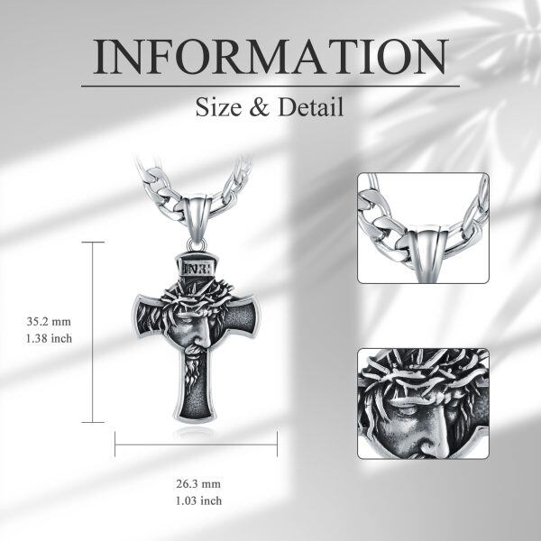 Sterling Silver Swordgod Jesus Cross Pendant Necklaces with Stainless Steel Chain-2