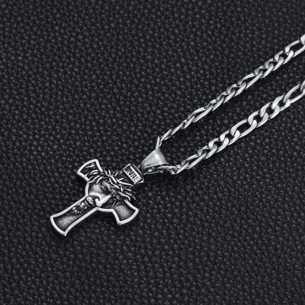 Sterling Silver Swordgod Jesus Cross Pendant Necklaces with Stainless Steel Chain-4