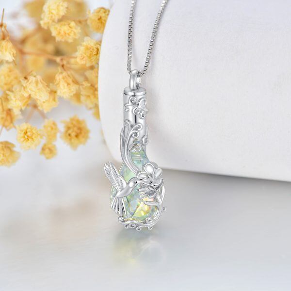 Sterling Silver Hummingbird Urn Necklace with Teardrop Crystal-4