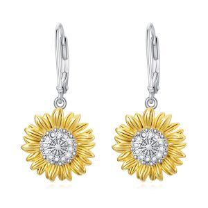 Sterling Silver Sunflower Dangle Earrings-0