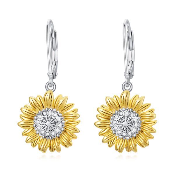 Sterling Silver Sunflower Dangle Earrings-0