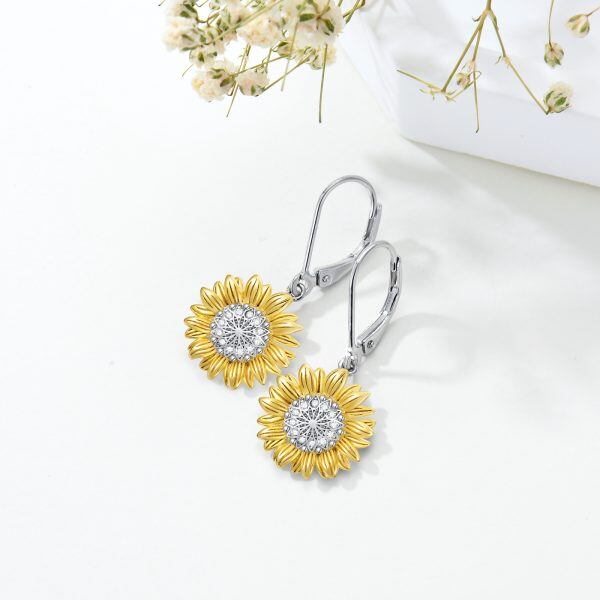 Sterling Silver Sunflower Dangle Earrings-3