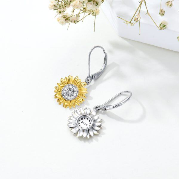 Sterling Silver Sunflower Dangle Earrings-4