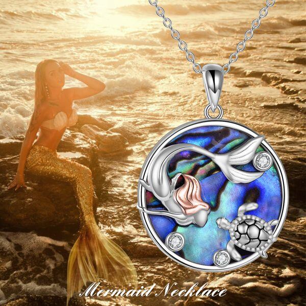 Sterling Silver Mermaid Turtl Pendant Necklace with Abalone Shell-5