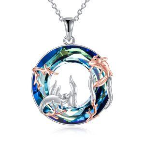 Sterling Silver Axolotl Pendant Necklace with Crystal Circle-0