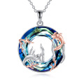 wholesale 925 Sterling Silver Blue Crystal Life Tree Necklace with Axolotl and Deer Antlers Pendant-0-0