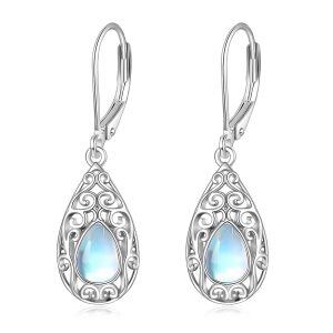 Sterling Silver Moonstone Teardrop Dangle Earrings-0