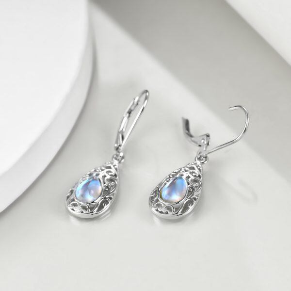 Sterling Silver Moonstone Teardrop Dangle Earrings-3