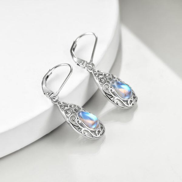 Sterling Silver Moonstone Teardrop Dangle Earrings-4