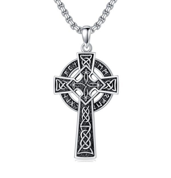 Sterling Silver Nordic Viking Celtic Cross Pendant Necklaces with Stainless Steel Chain-0