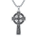 wholesale 925 Sterling Silver Celtic Cross Pendant Necklace  with Black Enamel and Runes - Norse Mythology  for Men & Women-0-0